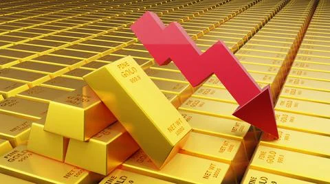 Three d render of gold brick gold bar with graph Financial concept Illustrazione stock