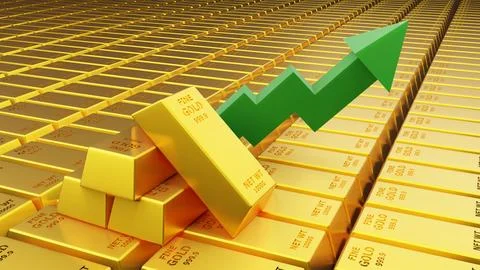 Three d render of gold brick gold bar with graph Financial concept Stock Photos