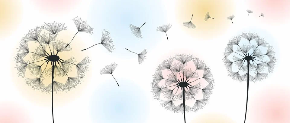 Three dandelions blowing in the wind Stock Illustration