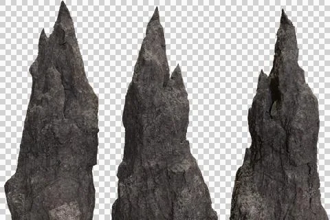 Three dark, rough, jagged rock spires Stock Illustration