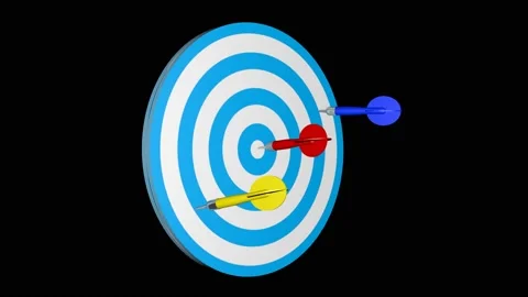 Three dart arrows hit the target. 3D animation. Stock Footage 166686962