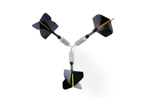 Three darts pointing the same target on an isolated white background. Straigh Stock Photos