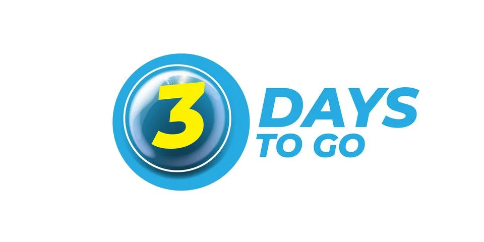Three days to go countdown blue horizontal banner design template isolated on Illustrazione stock
