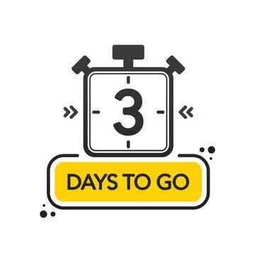 Three Days to go. Flat style on white background. Countdown timer. Vector ill Stock Illustration