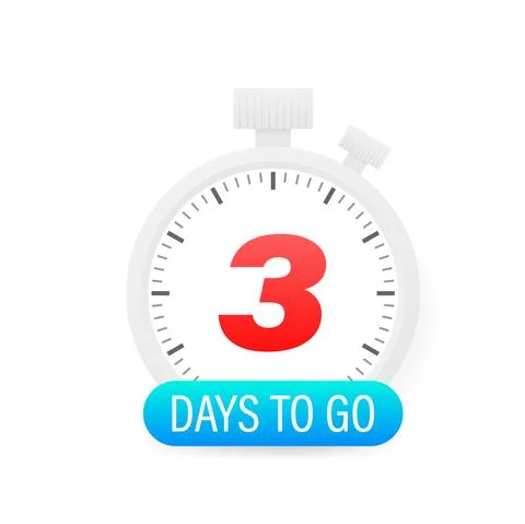 Three days to go timer icon on white background. 库存插图