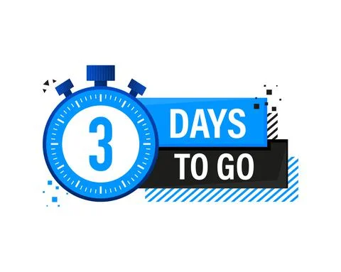 Three Days To Go Timer Label, blue emblem banner. Vector illustration. Stock Illustration