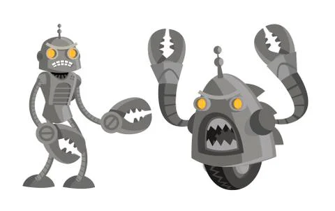 Three deadly robots battle Stock Illustration