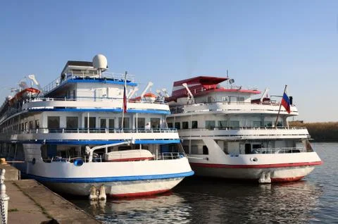 Three-dec ship by berth at day to be anchored Stock Photos