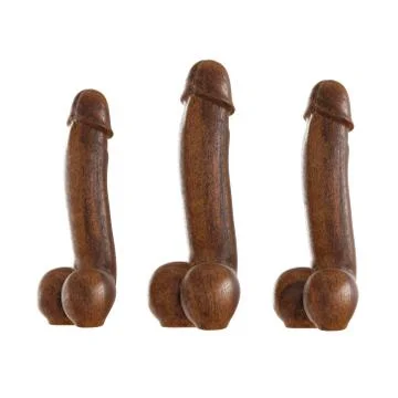 Three decorative figurines of a phallus made of wood. 3d rendering on isolate Stock Illustration