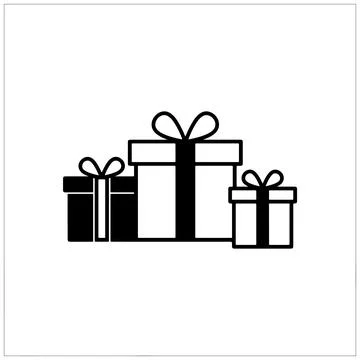 Three decorative gift boxes with bows arranged in a simple minimalist black Stock Illustration