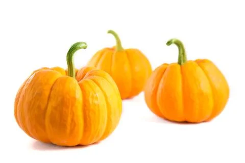 Three decorative orange pumpkins Foto stock