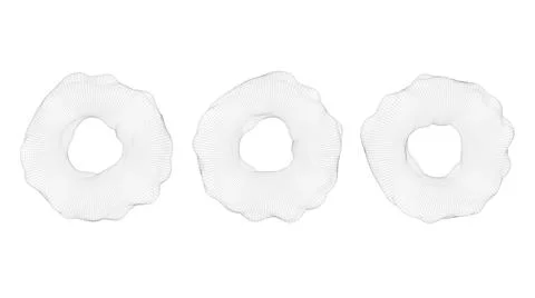 Three deformed circle shapes. White background, black grid. 3d render. Stock Illustration