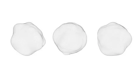 Three deformed spheres. White background, black grid. 3d render. Stock Illustration