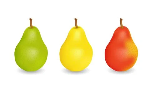 Three delicious juicy pears (green, yellow and red) isolated on white background Stock Illustration