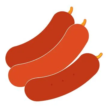 Three Delicious Red Sausages Isolated on White Background Stock Illustration