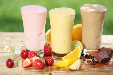 Three delicious smoothies with yoghurt Stock Photos