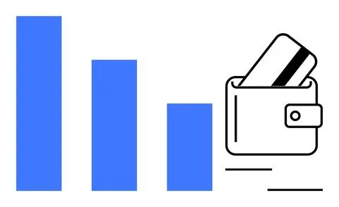 Three descending blue bars, signifying financial decline, next to a wallet wi Stock Illustration