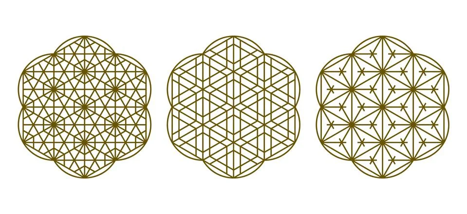 Three design elements based on Japanese decorative art Kumiko zaiku. Illustrazione stock