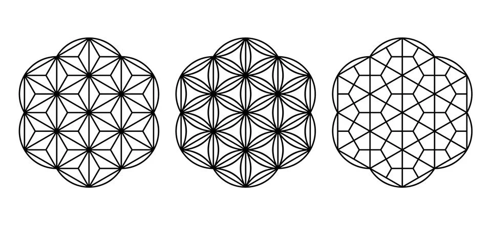 Three design elements based on Japanese decorative art Kumiko zaiku. Stock Illustration