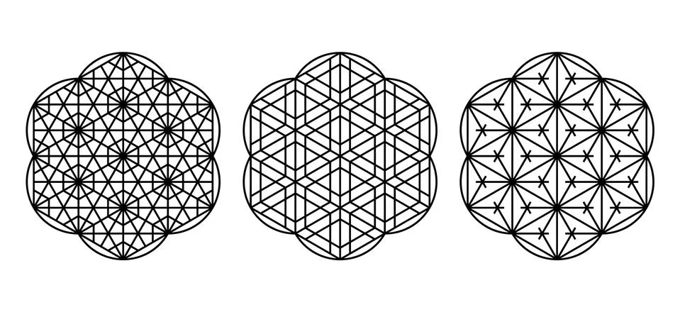 Three design elements based on Japanese decorative art Kumiko zaiku. Stock Illustration