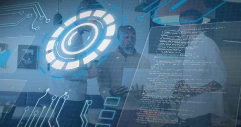 Three developers at office leaning around laptop while coding and initiating Stock Footage 318063145