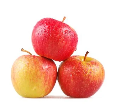 Three dewy apples on a white background Foto stock