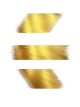 Three diagonal gold metallic brush strokes with shiny texture Stock Illustration