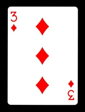 Three of Diamonds playing card, isolated on black background. Stock Photos