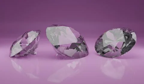 Three diamonds on purple background, cgi render image Stock Illustration