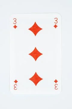 Three of diamonds on white background Stock Photos