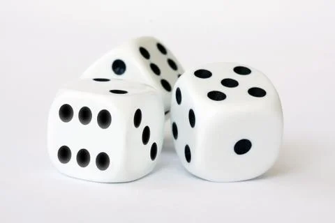 Three dice on white background - close up macro stock photography Stock Photos