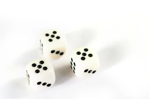 Three dices have triple five point isolated on white background. Stock Photos