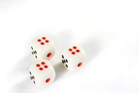Three dices have triple four point isolated on white background. Stock Photos