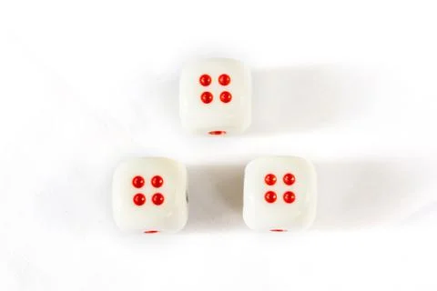 Three dices have triple four point isolated on white background. Stock Photos