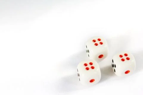 Three dices have triple four point isolated on white background. Stock Photos