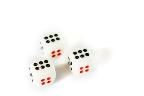 Three dices have triple six point isolated on white background. Stock Photos