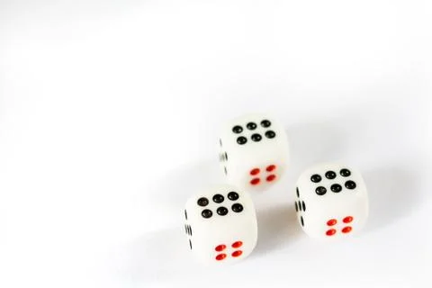 Three dices have triple six point isolated on white background. Stock Photos