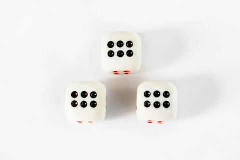 Three dices have triple six point isolated on white background. Stock Photos