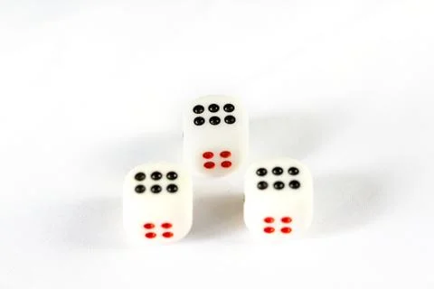 Three dices have triple six point isolated on white background. Stock Photos