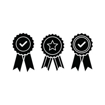 Three different award ribbon badges featuring checkmark star and approval s.. Stock Illustration