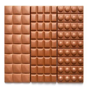 Three different bars of chocolate white background Stock Photos