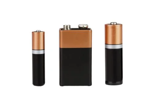 Three different battery, white background, isolated Stock Photos