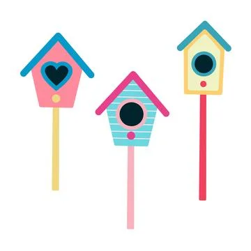 Three different birdhouses. Vector illustration in flat style Illustrazione stock