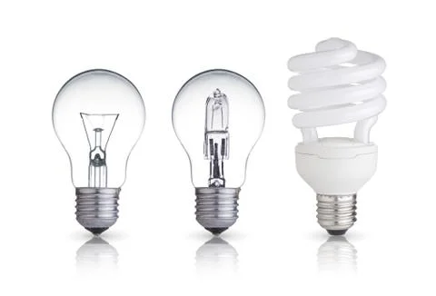 Three different bulbs isolated on white background Stock Photos