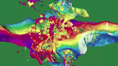 Three different colored cubes shapes two on colorful paint multi - cross Stock Footage 337029584