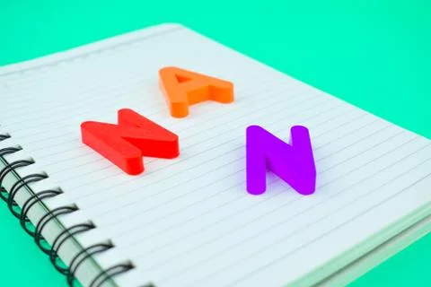 Three different colored letter blocks placed on a white note paper diary Stock Photos