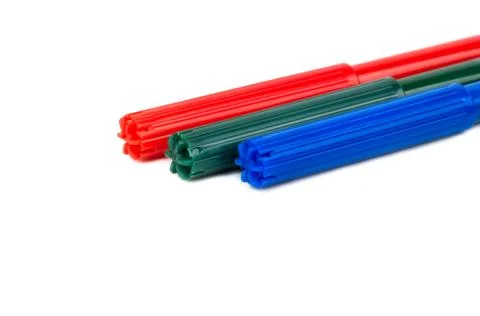 Three different colored markers Stock Photos