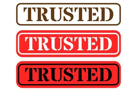 Three different colored rectangular seals featuring the word trusted Stock Illustration
