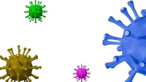 Three different colored viruses are floating in the air Иллюстрация