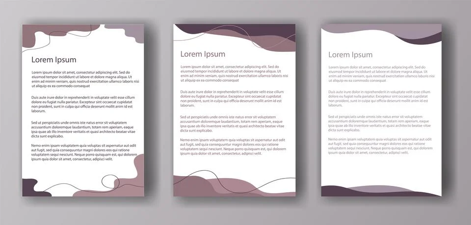 Three different document templates featuring wave designs at the top and bottom Stock Illustration